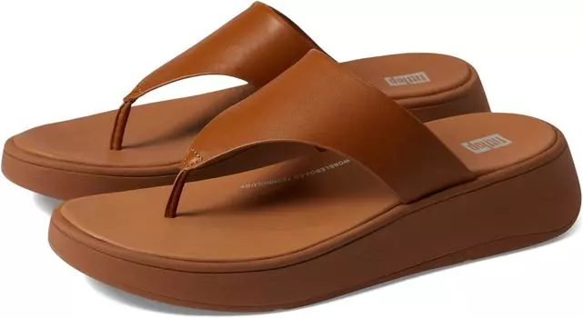 Шлепанцы F-Mode Leather Flatform Toe Post Sandals FitFlop, цвет Light Tan