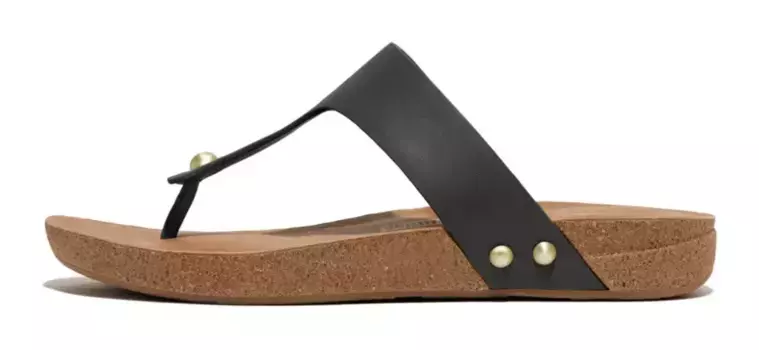 Шлепанцы Fitflop "IQUSHION LEATHER TOE-POST SANDALS", летняя обувь с технологией iQushion для длительного комфорта, черный