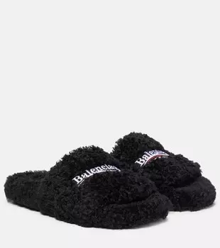 Шлепанцы Furry из искусственной овчины Balenciaga, черный