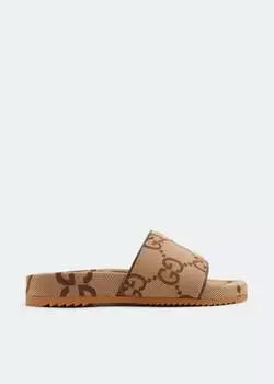 Шлепанцы GUCCI Maxi GG canvas slides, бежевый