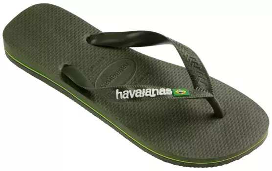 Шлепанцы Havaianas "BRASIL LOGO", летняя обувь, тапочки, туфли для бассейна с надписью-логотипом, хаки
