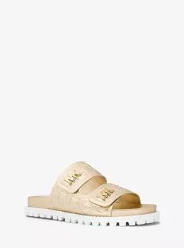 Шлепанцы из искусственной кожи с тисненым логотипом Stark Metallic Michael Kors, желтый