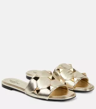 Шлепанцы из кожи с эффектом металлик roman stud Valentino Garavani, металлический