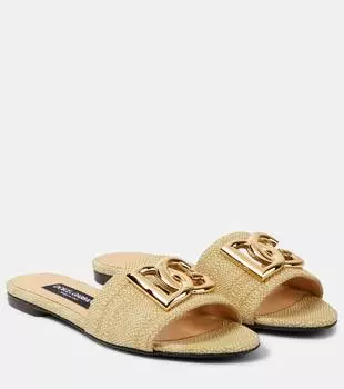Шлепанцы из рафии с логотипом Dolce&Gabbana, розовый