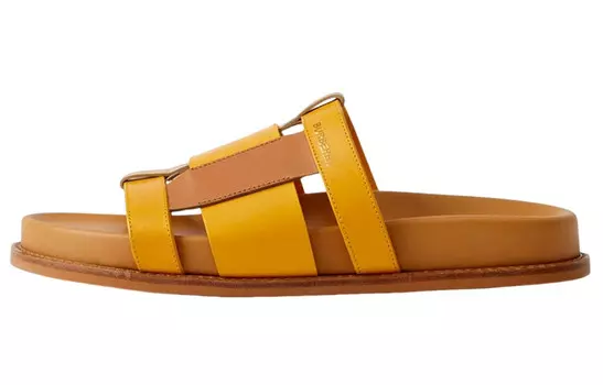 Шлепанцы кожаные Burberry, желто-коричневый