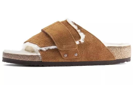 Шлепанцы Kyoto Shearling Suede Mink Birkenstock, цвет Tan