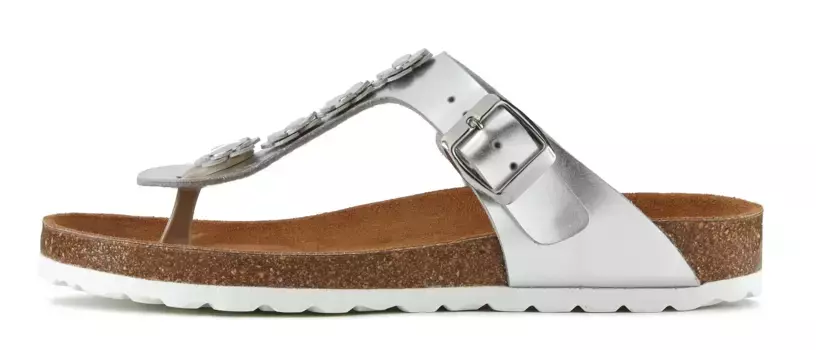 Шлепанцы LASCANA, босоножки, мюли с модной аппликацией и пробковой стелькой, серебристый