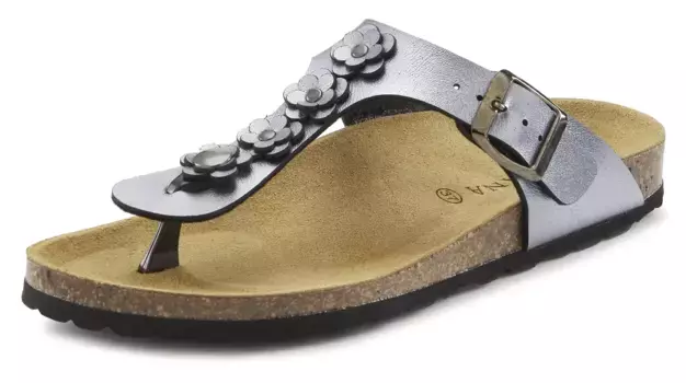 Шлепанцы LASCANA, босоножки, мюли с модной аппликацией и пробковой стелькой, антрацит