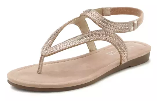 Шлепанцы LASCANA, босоножки, мюли со стразами и эластичной вставкой VEGAN, цвет Rose