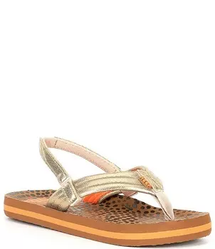 Шлепанцы Little Ahi Wild для девочек Reef (для малышей), золотой