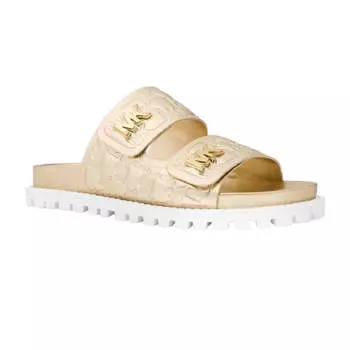 Шлепанцы Michael Michael Kors Stark Metallic Logo, бледно-золотой
