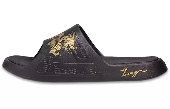 Шлепанцы мужские черные/золотые Peak