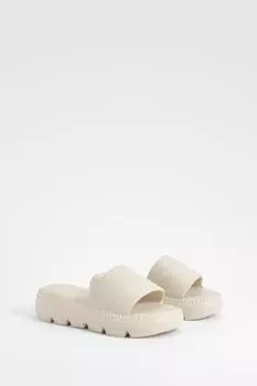 Шлепанцы на массивной рифленной подошве boohoo, бежевый