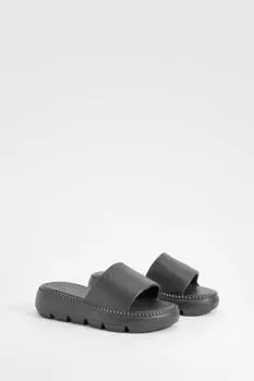 Шлепанцы на массивной рифленной подошве boohoo, черный