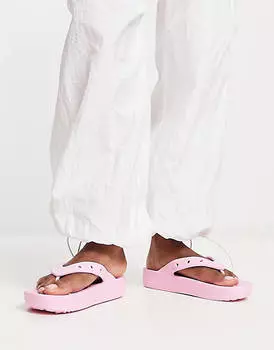 Шлепанцы на платформе Crocs с розовым фламинго
