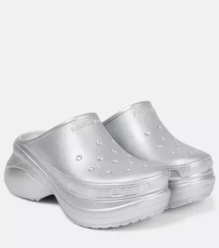 Шлепанцы на платформе x Crocs Balenciaga, серебряный