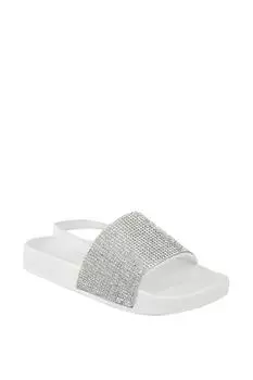 Шлепанцы на плоской платформе Levelle с ремешком из страз и пяткой на спине Where's That From, белый
