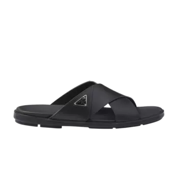 Шлепанцы Prada Leather Criss Cross Slide 'Black', черный