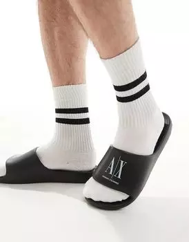 Шлепанцы с логотипом в черно-белом цвете Armani Exchange