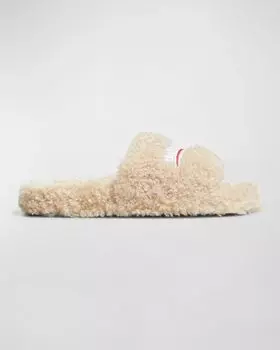 Шлепанцы с меховым узором Balenciaga, цвет 9796 Beige/White/Red
