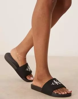 Шлепанцы с монограммой Calvin Klein Jeans черного цвета