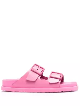 Шлепанцы с тисненым логотипом и открытым носком BIRKENSTOCK, розовый