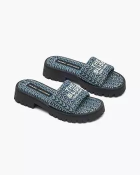 Шлепанцы с выступом на подошве из денима с монограммой Marc Jacobs, цвет Sun Faded Denim
