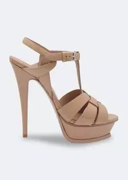 Шлепанцы SAINT LAURENT Tribute platform sandals, бежевый