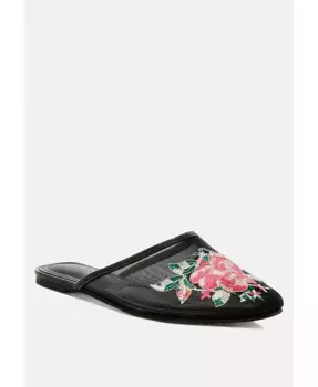 Шлепанцы Shara с цветочной вышивкой на сетке London Rag, черный