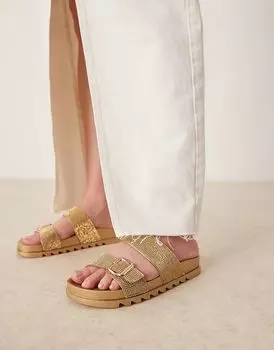 Шлепанцы со стразами в золоте Glamorous