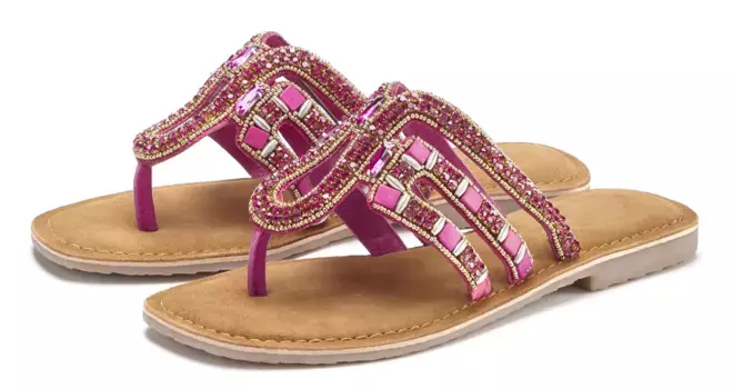 Шлепанцы Vivance, сандалии, мюли из кожи с драгоценными камнями, розовый