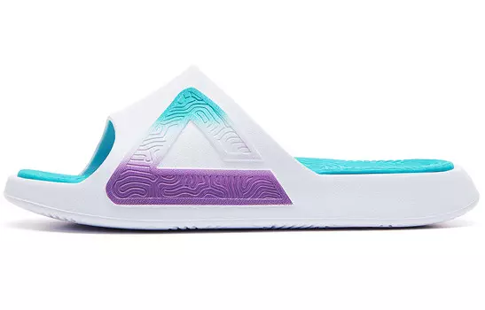 Шлепанцы женские большие белые ярко-бирюзовые Peak
