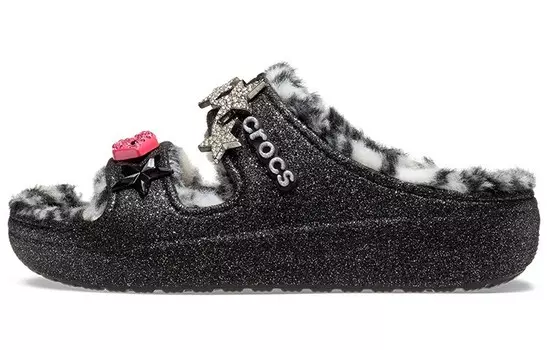 Шлепанцы женские черные/цветные Crocs