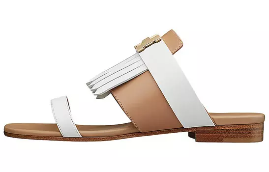 Шлепанцы женские Hermes, белый/коричневый