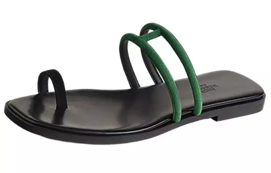 Шлепанцы женские Herms, черный / зеленый