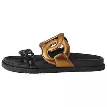 Шлепанцы женские Herms, черный / золотой