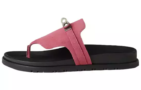 Шлепанцы женские Herms Kelly, розовый / черный