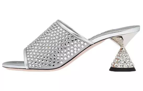 Шлепанцы женские серебряные Miu Miu