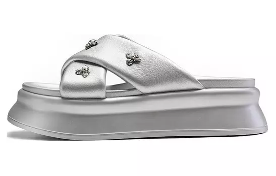 Шлепанцы женские серебряный Bosssunwen, серебряный