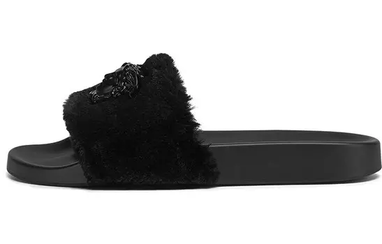 Шлепанцы женские Versace La Medusa Faux Fur, черный