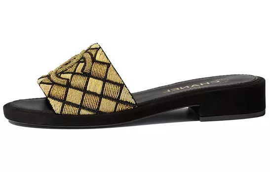 Шлепанцы женские золотые/черные Chanel