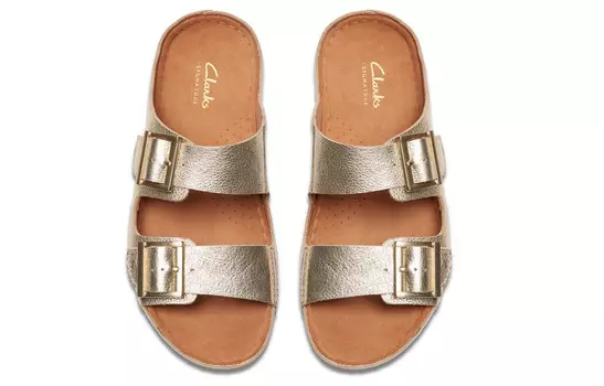 Шлепанцы женские золотые Clarks