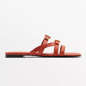 Шлепки Massimo Dutti Multiple Straps With Buckles, оранжевый