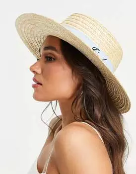 Шляпа-каноте из натуральной соломы ASOS с вышивкой j'adore и регулятором размера
