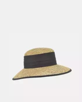 Шляпа-клош из натуральных волокон с лентой и контрастной окантовкой в черном цвете Seeberger, бежевый
