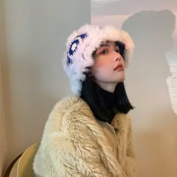 Шляпа Куанг-Чи Теплая шерстяная шапка Женская вязаная шапка с головой тигра Осенне-зимняя универсальная рыбацкая шапка из меха кролика Шапка со львом - черный + один размер Kuang-Chi
