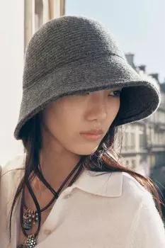 Шляпа-панама из шерсти ZARA, серый