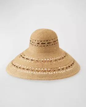 Шляпа с большими полями из кожи металлик и рафии Helen Kaminski, цвет Natural Bronza