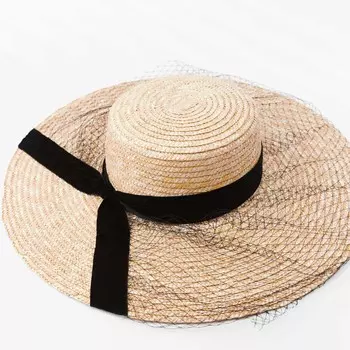 Шляпа Zara Raffia With Mesh Ribbon, натуральный
