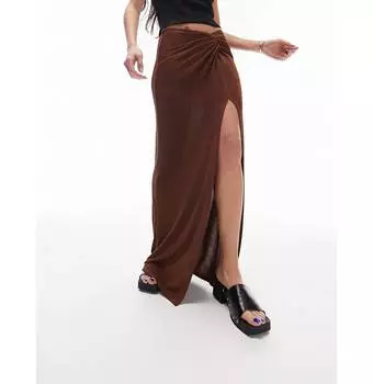 Шоколадная макси-юбка с завязками спереди Topshop